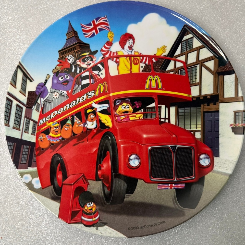 Vintage 2000 McDonalds Melamine Plate London Double Decker Bus Ronald Grimace